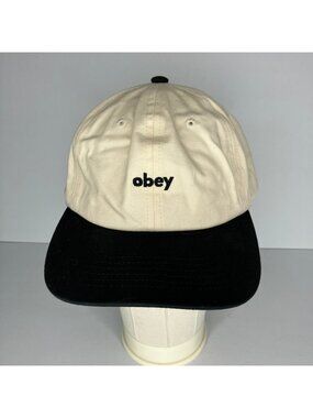 OBEY Hat Adjustable Baseball Cap Men's Cream Black Snapback